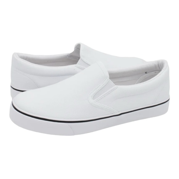 Unisex White Low Top Slip On Canvas Sneakers Womens 11 12 or Mens 9 New - Picture 2 of 7